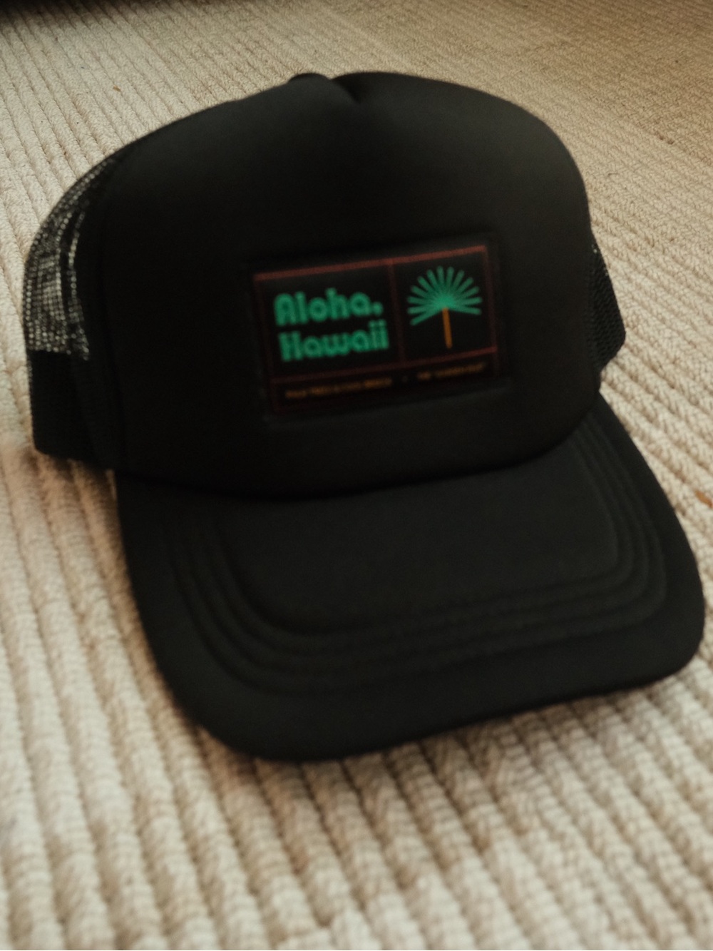 Black 'Aloha Hawaii' Patch Trucker Hat